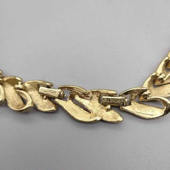 Monet Gold Tone Laurel Leaf Shiny & Brushed Vintage Estate w/ Extender RARE WOW! - Picture 5 of 9